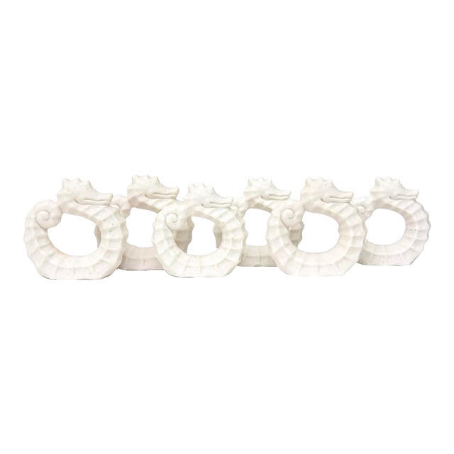 Vintage Coastal Porcelain Seahorse Napkin Rings, 1950's, Set of Six For Sale