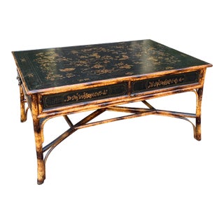 19th C Style Black & Gold Chinoiserie Bamboo Coffee Cocktail Table For Sale