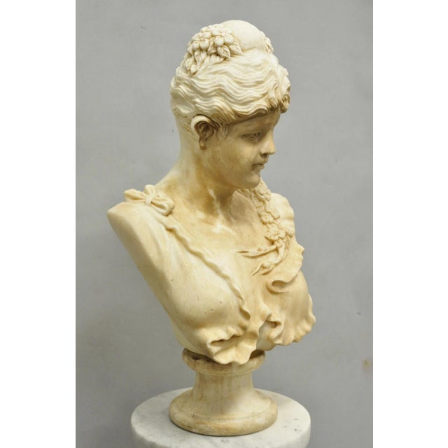 Vintage Victorian Style Carved Marble Young Lady Maiden Bust Statue Sculpture For Sale - Image 10 of 16