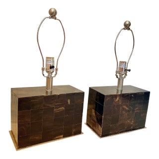 Arteriors Home Matching Pair of Mid-Century Postmodern Tessellated Horn Block Table Lamps, in the Iconic Style of ⁠Karl Springer For Sale