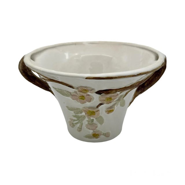 Victorian Vintage Napco Dogwood Tree Branch Whimsical Fairy Handled White Planter For Sale - Image 3 of 9