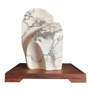 Late 20th Century Large Carved Abstract Howlite Stone Sculpture and Stand For Sale