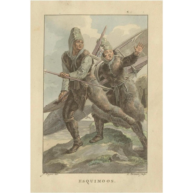 Jaques Kuyper, Inuit Hunters, Hand-Colored Print, 1805 For Sale