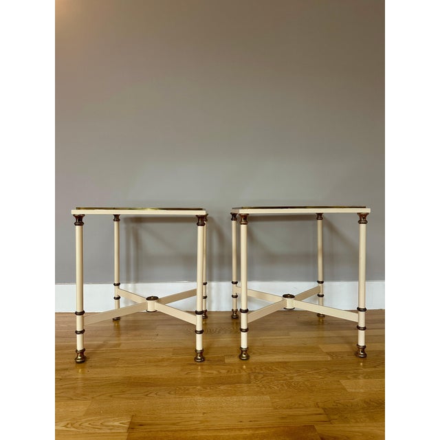 Hollywood Regency French Cream Lacquered and Brass Side Tables, 1970s, Set of 2 For Sale - Image 3 of 15