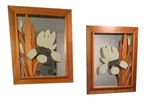 1980s Wood and Mirror Iris Wall Art - Set of 2