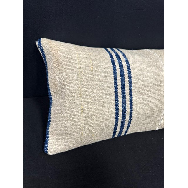Turkish Hemp Pillow Cushion Natural Beige Blue Cushion Cover 14"x45" #18005 Enhance your home decor with our Kilim Pillow...
