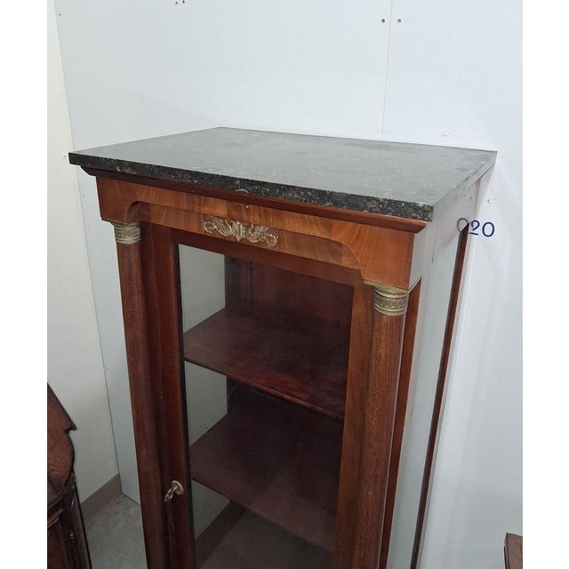 Wood Empire Style Display Cabinet in Mahogany and Gilt Bronze with Black Marble Top, 19th Century For Sale - Image 7 of 8