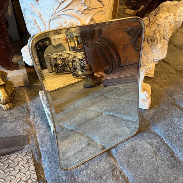 1950s Gio Ponti Style Mid-Century Modern Biscuit Shaped Brass Wall Mirror For Sale - Image 9 of 15