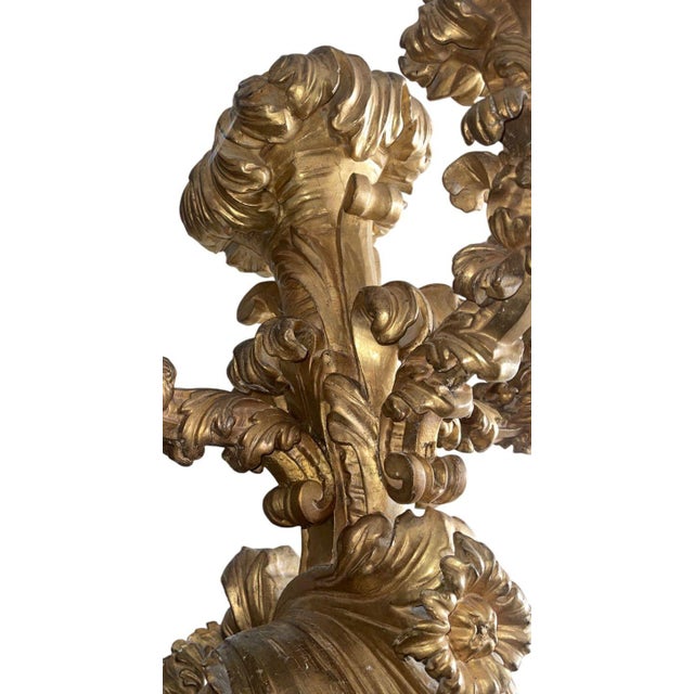 Gold Rare Pair of Early 19th Century Italian Baroque Style Giltwood Wall Candelabras For Sale - Image 8 of 10