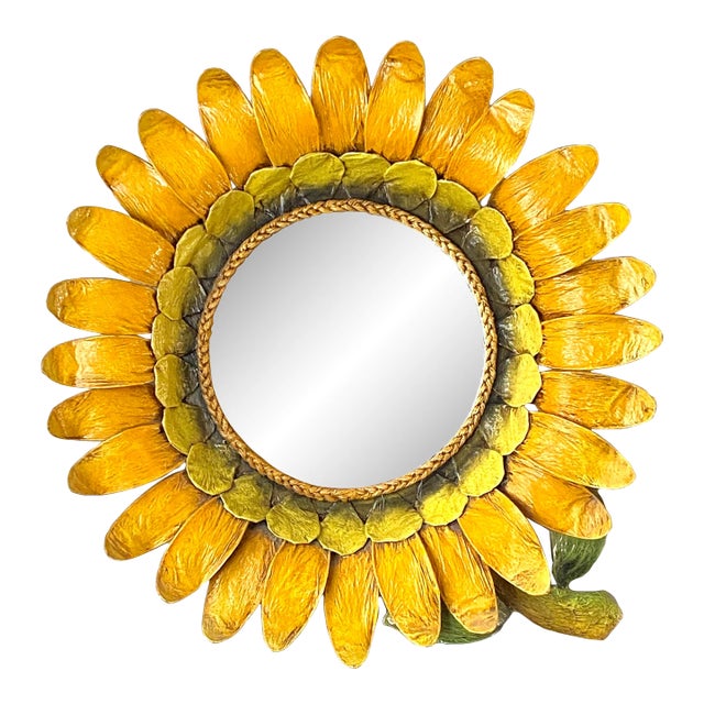 1970s Sunflower Framed Wall Mirror For Sale