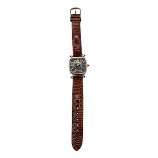 1940s Helbros Tonneau Shape Gold Filled Art Deco Mens Manual Dress Watch With Rubies For Sale