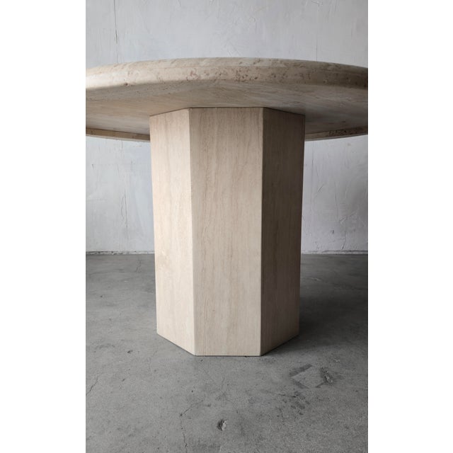 Stone 1970s Round Bullnose Travertine Dining Table With Hex Base For Sale - Image 7 of 7