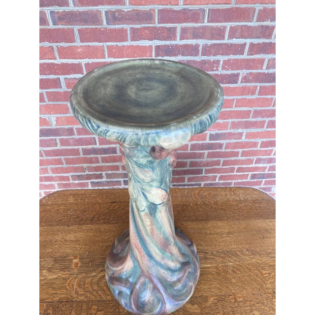 Ceramic Antique Weller Pottery Baldin Apple Jardiniere Pedestal or Plant Stand For Sale - Image 7 of 10