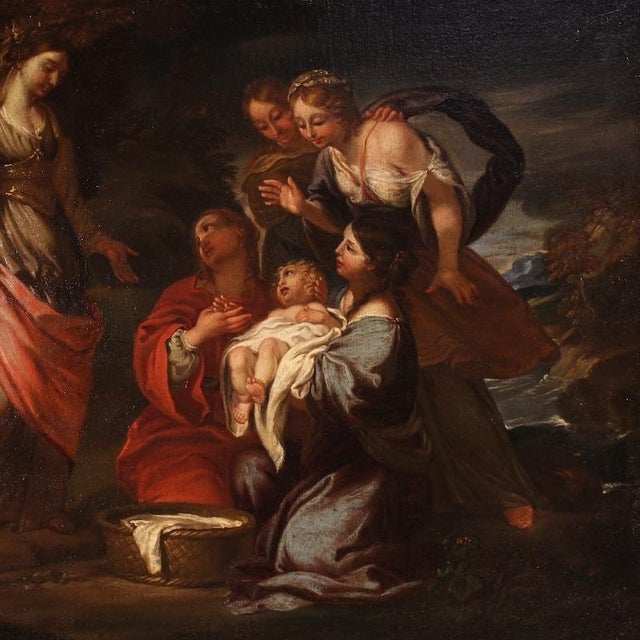 Italian Artist, Moses Saved from the Waters, 670, Oil on Canvas For Sale - Image 4 of 13