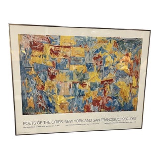 1974 Mid Century Modern Jasper Johns Map Exhibition Poster for “Poets of the Cities,” Framed For Sale