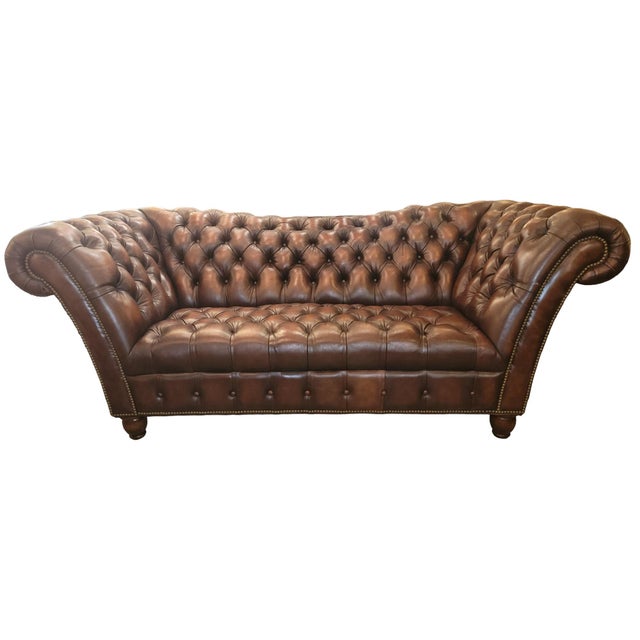 1940s English MId Century Reverse Camelback Chesterfield Three Seat