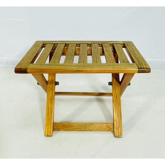 Brown Vintage Folding Teak Slatted Stool by Summit Furniture, Outdoor or Indoor Seat For Sale - Image 8 of 16