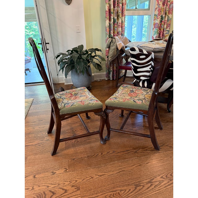Queen Anne Pair of Late 20th Century Queen Anne Side Chairs With Needlepoint Seats For Sale - Image 3 of 5