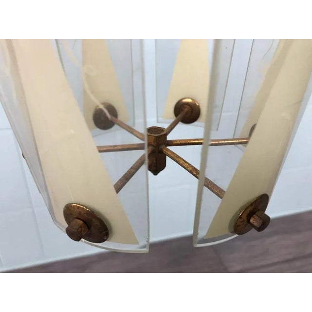 Vintage Suspension Chandelier in Brass and with Decorated Glass Lampshades, Italy, 1950s For Sale - Image 10 of 12