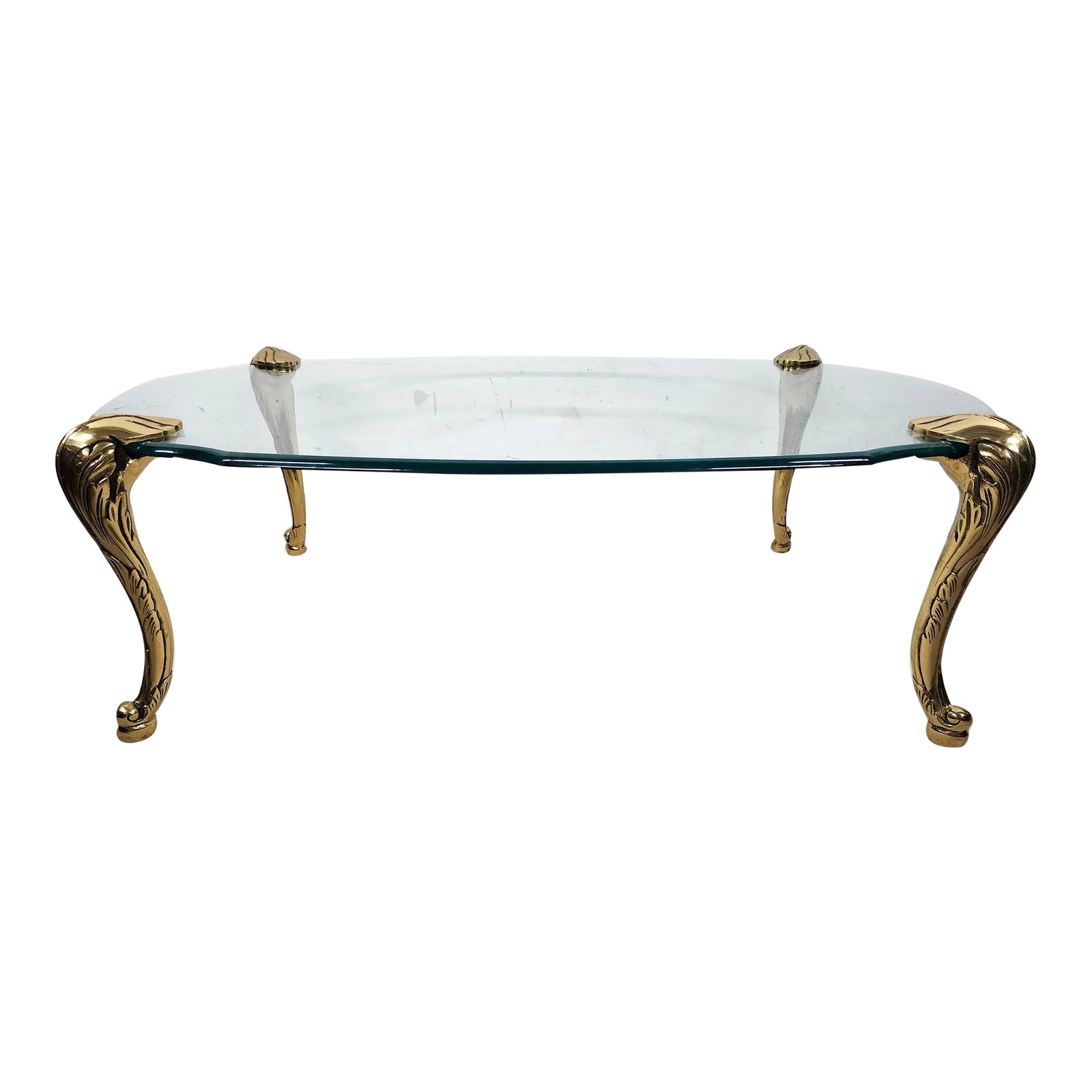 Vintage French Provincial Coffee Table Brass & Glass by Chapman Chairish