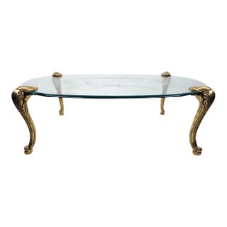 Vintage French Provincial Coffee Table Brass & Glass by Chapman For Sale