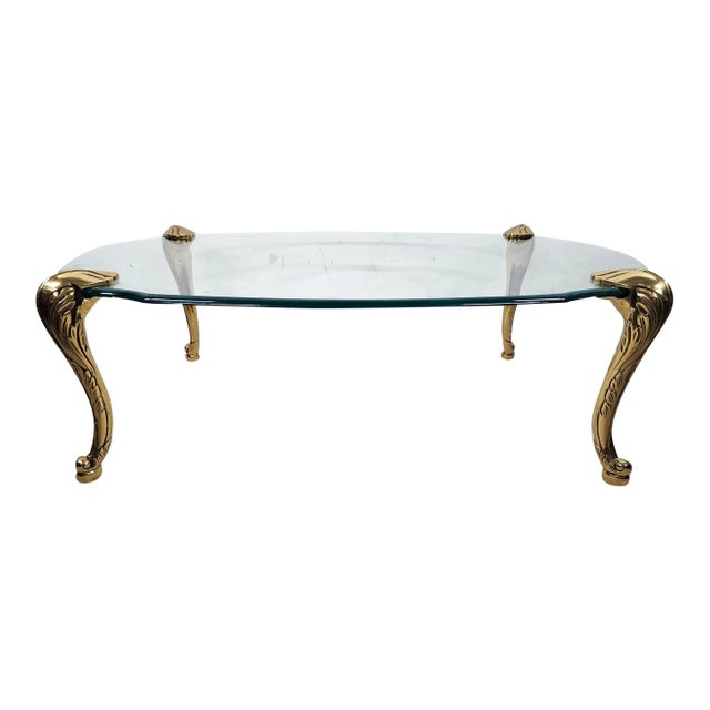 Vintage French Provincial Coffee Table Brass & Glass by Chapman For Sale