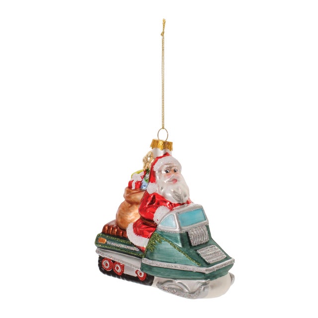 Rev up the holiday cheer with this Glass Snowmobile Santa Ornament Set! This charming collection of ornaments features...