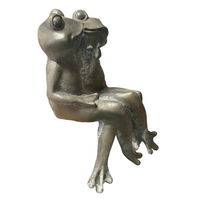 Traditional Vintage Whimsical Cast Iron Sitting Garden Frog Duo For Sale - Image 3 of 12
