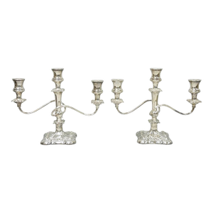 Antique e.g. Webster Victorian Silver Plated Scrolling 3 Arm Candelabra - A Pair