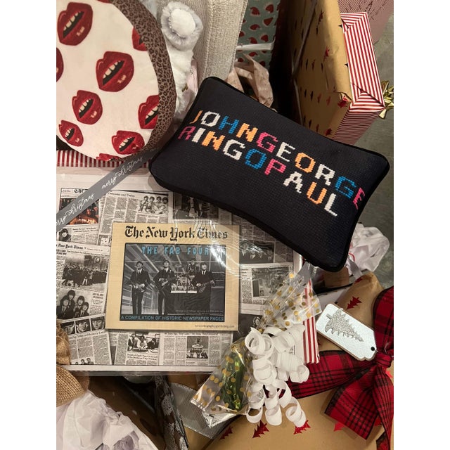 Contemporary Velvet "John George Ringo Paul" Custom Made Pillow, Original For Sale - Image 3 of 6