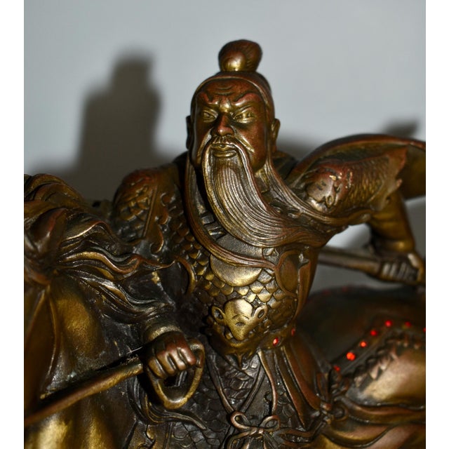 Vintage Solid Bronze Chinese Warrior Figure on Horse W/Jewels For Sale - Image 12 of 12