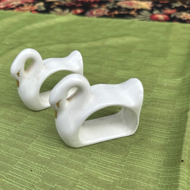 Mid-Century Modern Pair of 1970s White Ceramic Swan Napkin Rings For Sale - Image 3 of 6
