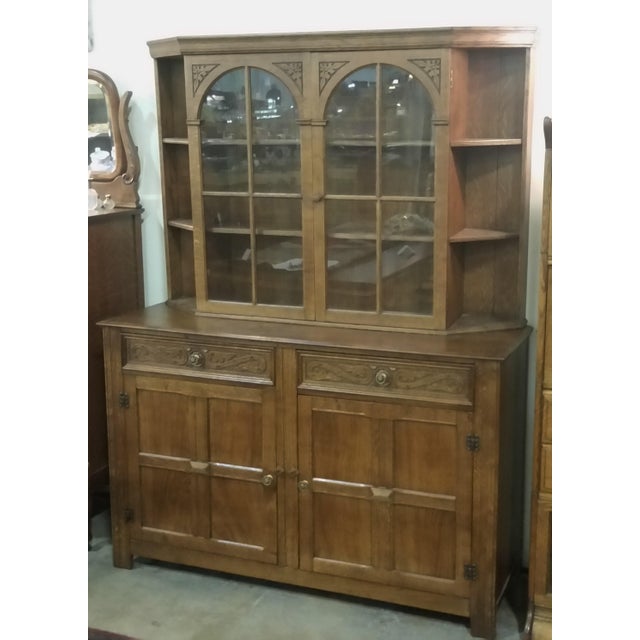 Vintage English Oak Buffet Display Cabinet Hutch Sideboard Chairish