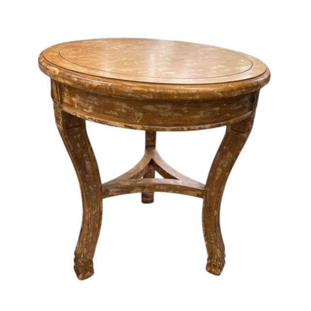 Vintage Neoclassical Distressed Gilt Round Side Table With Inlay Detail For Sale In West Palm - Image 6 of 12