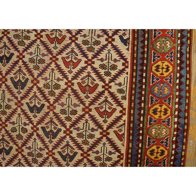 1890s Ivory Tribal Diamond Antique Caucasian Kazak Rug 4'8" X 8' Handknotted Wool Carpet For Sale - Image 4 of 6