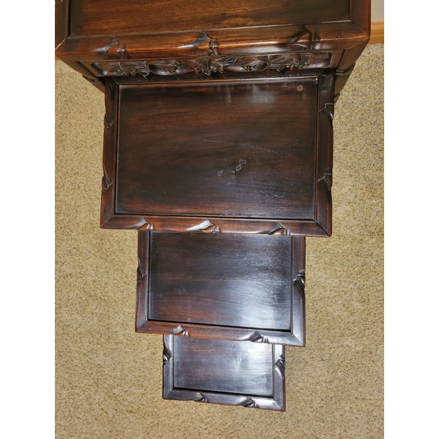 Antique Carved Chinese Rosewood Four Nesting Tables For Sale - Image 9 of 11