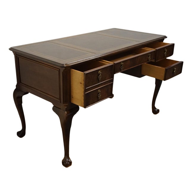 Late 20th Century Sligh Furniture Solid Mahogany Traditional Chippendale Style 44" Writing Desk W. Tooled Leather Top 6030-1 For Sale - Image 5 of 13