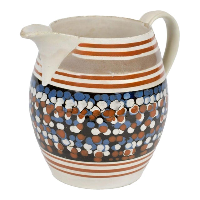 English Pearlware Mocha Pottery Jug With Cat’s Eye Polka Dot Decoration For Sale