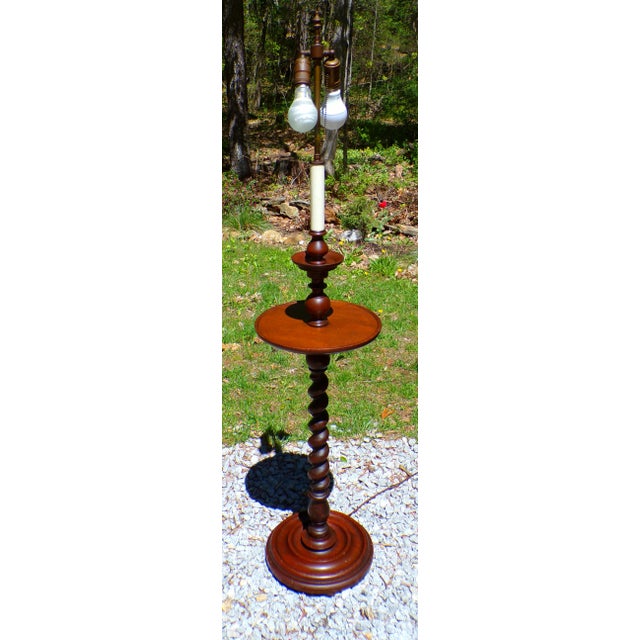 Vintage Solid Mahogany Barley Twist Floor Lamp Table For Sale - Image 4 of 16