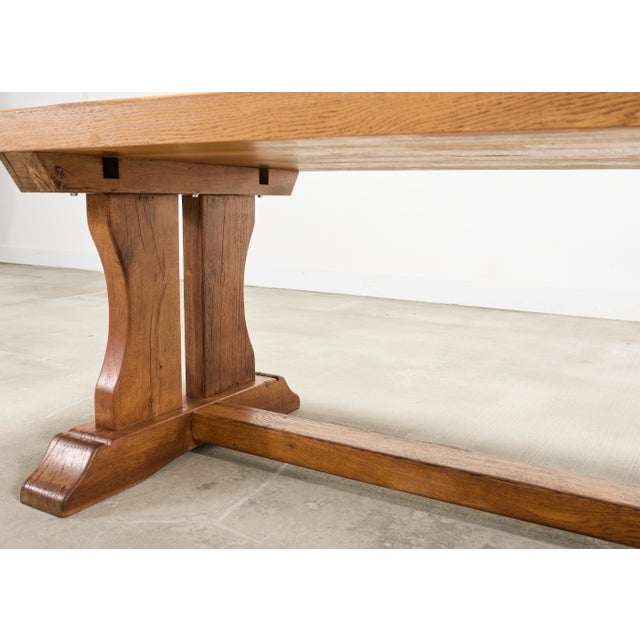 French Provincial Oak Country Farmhouse Trestle Dining Table For Sale - Image 11 of 18