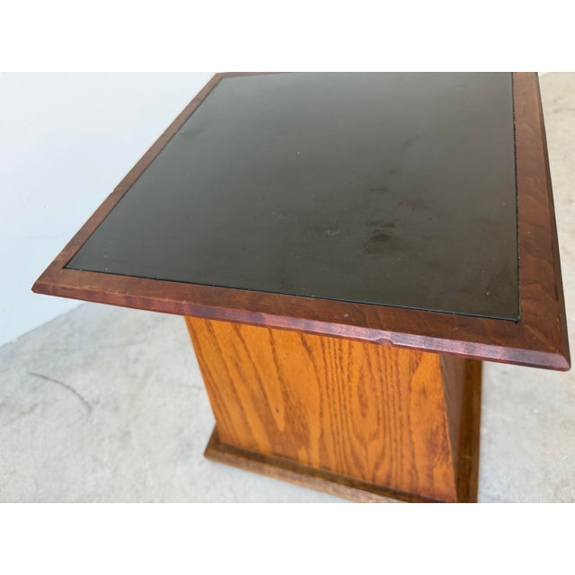 Black Vintage Geometric Wood Side Table / Plant Stand With Black Granite Stone Top For Sale - Image 8 of 12