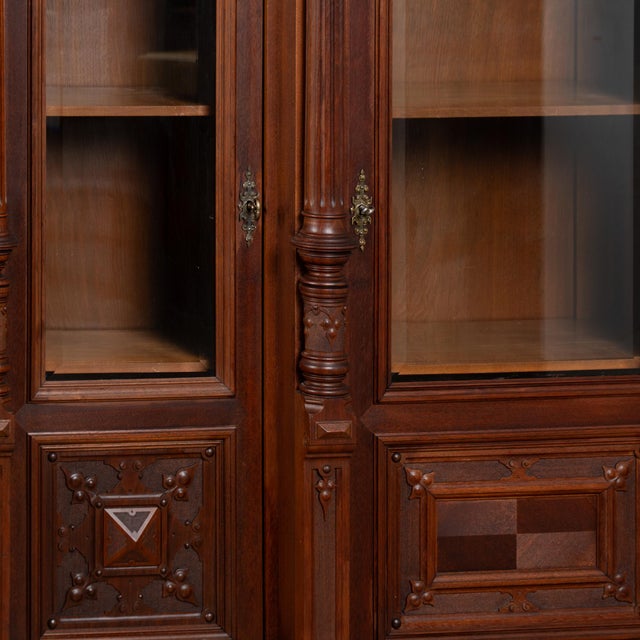 20th Century Walnut Bookcase Display Cabinet With Turned Columns For Sale - Image 6 of 8