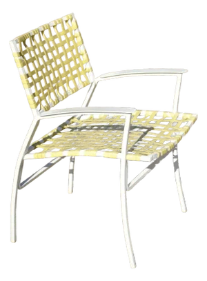 Mid 20th Century Medallion Aluminum Yellow Woven Vinyl Strap Patio Pool Lounge Chair