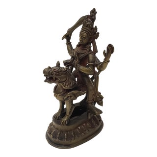 Mid to Late 19th Century Nepalese Hindu Vishnu Riding Garuda Gilt Bronze Figure For Sale