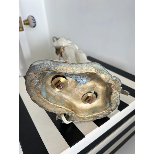 Metal 1930s Revival Style White & Gold Porcelain Male Figural Table Lamp For Sale - Image 7 of 10