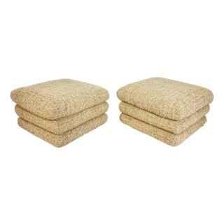 1970s Stacked Cushion Ottomans in Woven Fabric- Set of 2 For Sale