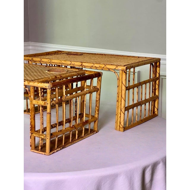 Near Pair of 1960s Bamboo and Rattan Bed Trays With Drink and Magazine Holder For Sale In Philadelphia - Image 6 of 13