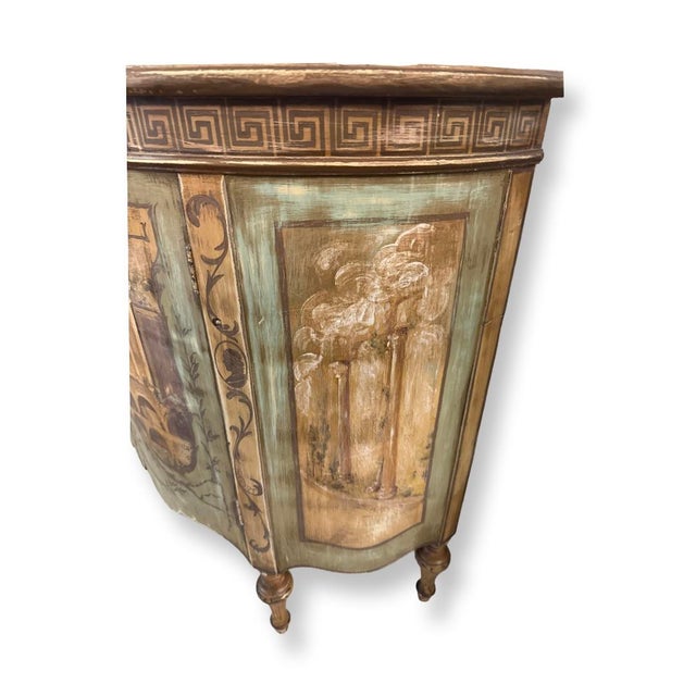Wood Antique Italian Neoclassical Hand Painted Demilune Chest. For Sale - Image 7 of 8