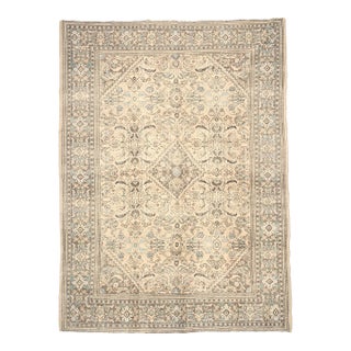 1970s Vintage Persian Handmade Wool Cotton Beige Area Rug For Sale