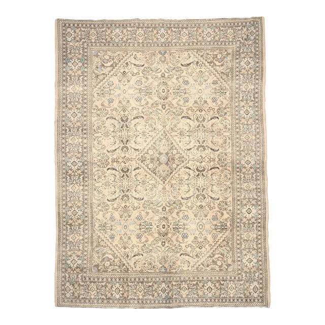 1970s Vintage Persian Handmade Wool Cotton Beige Area Rug For Sale
